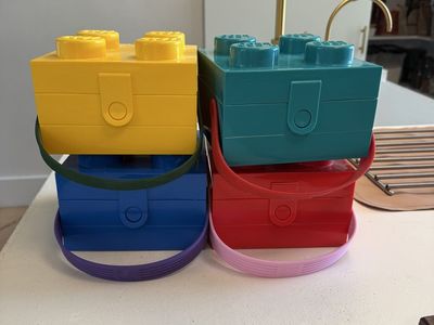 LEGO Brick 4-Knob Lunch or Storage Boxes with Soft Silicone Handles - Set of 4 Assorted Colors