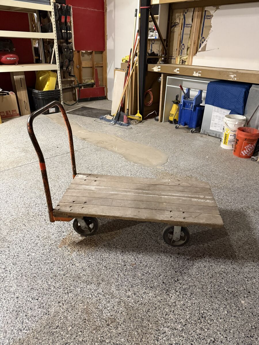 Vintage Industrial Warehouse Flat Cart W/Removable Handle (2'x4')