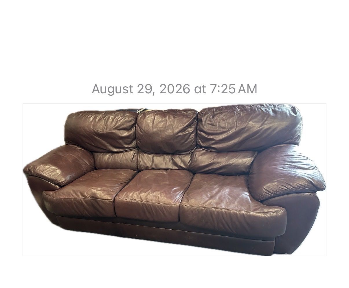 Burgundy Leather 3-Seater Sofa Couch