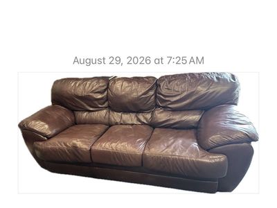 Burgundy Leather 3-Seater Sofa Couch
