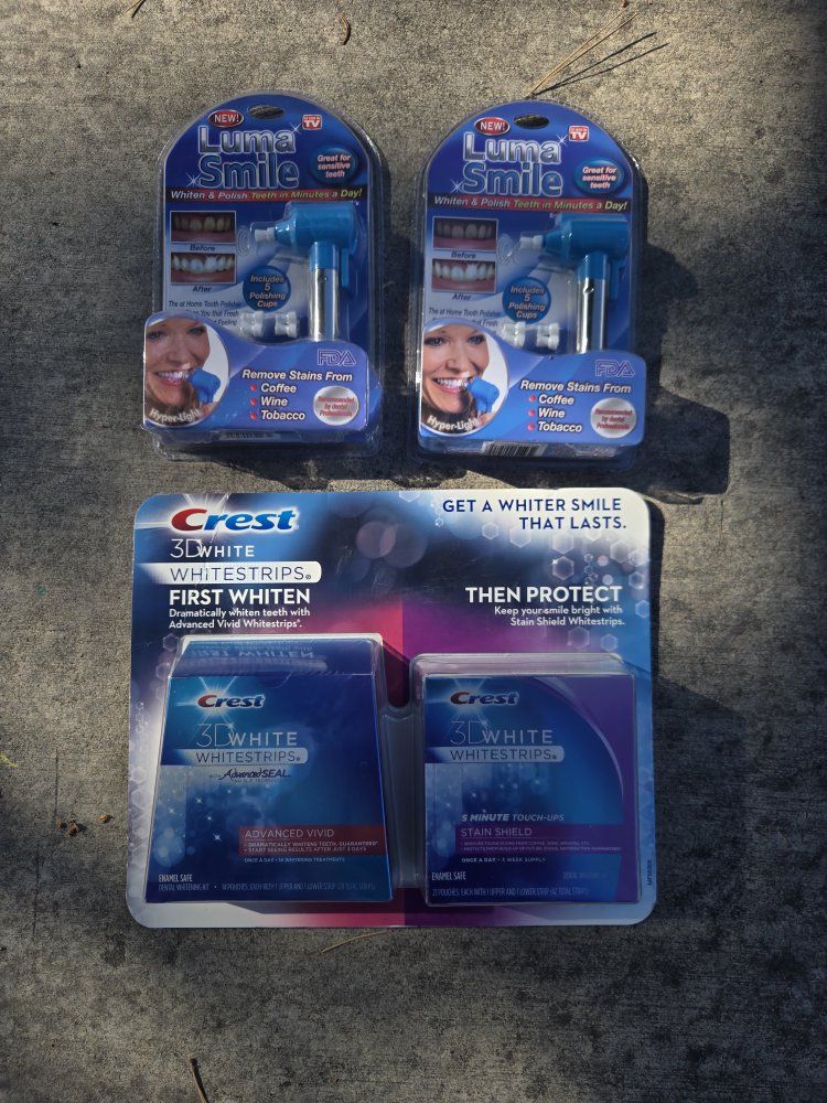 2 Luma Smile Whiten & Polish and Crest 3D White Whitestrips Kit - Advanced Vivid & Stain Shield