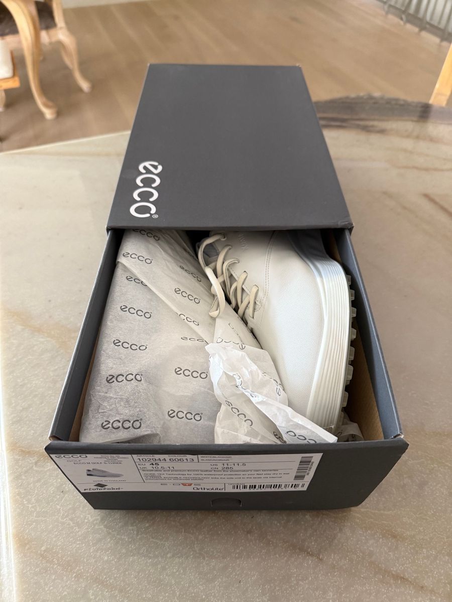 ECCO M Golf S-Three Waterproof Golf Shoes White/Black/Air US 11-11.5