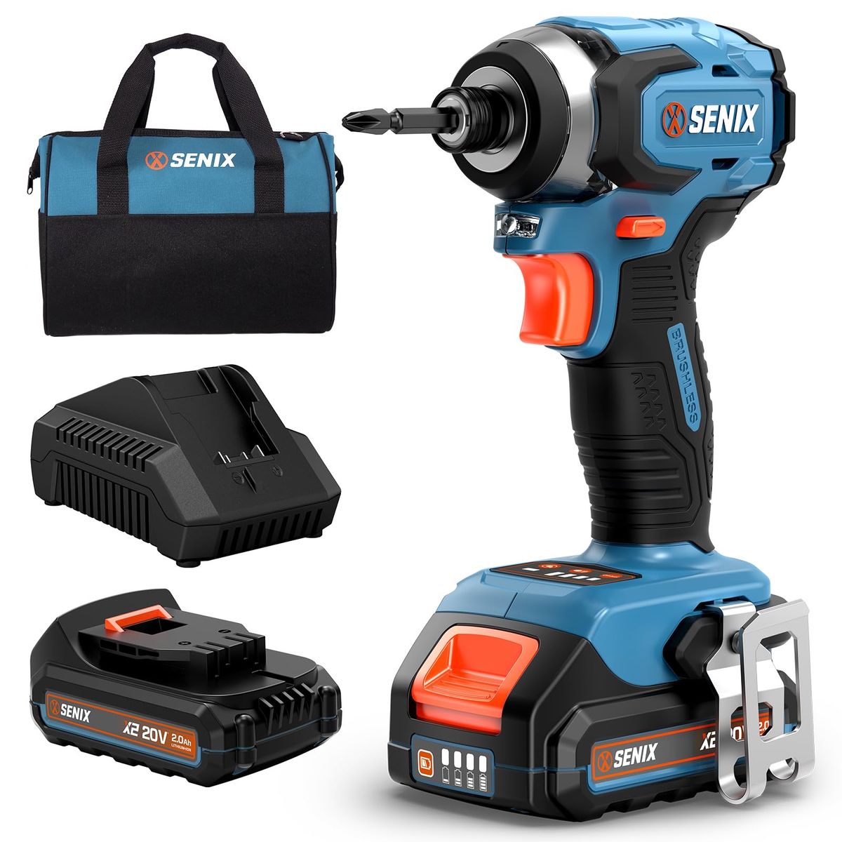 SENIX X2 20V Max 1/4-Inch Cordless Impact Driver Kit with Battery, Charger, and Bag