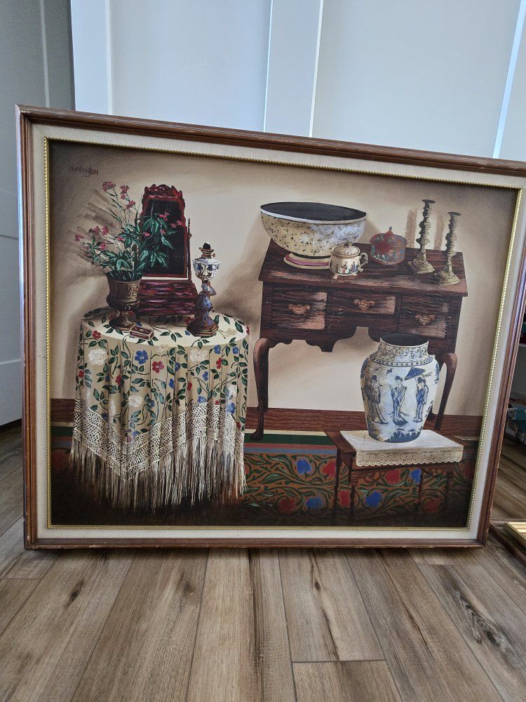 Vintage "Huntington" Still Life Oil Painting – Large 49" by 41" Framed