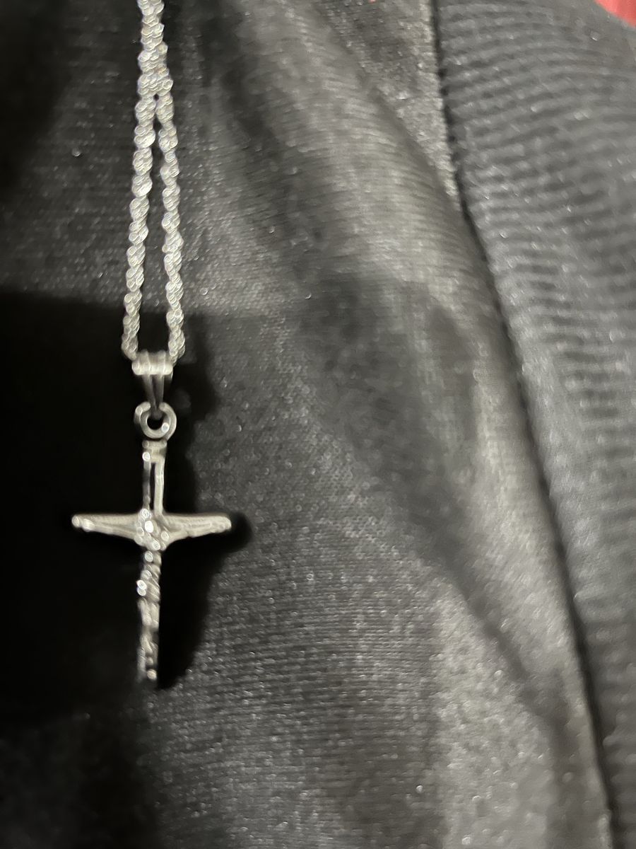 Silver-Tone Cross Crucifix Pendant Necklace with Rope Chain