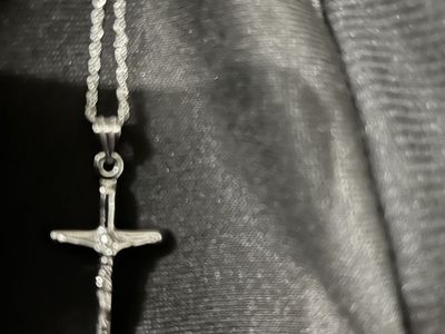 Silver-Tone Cross Crucifix Pendant Necklace with Rope Chain