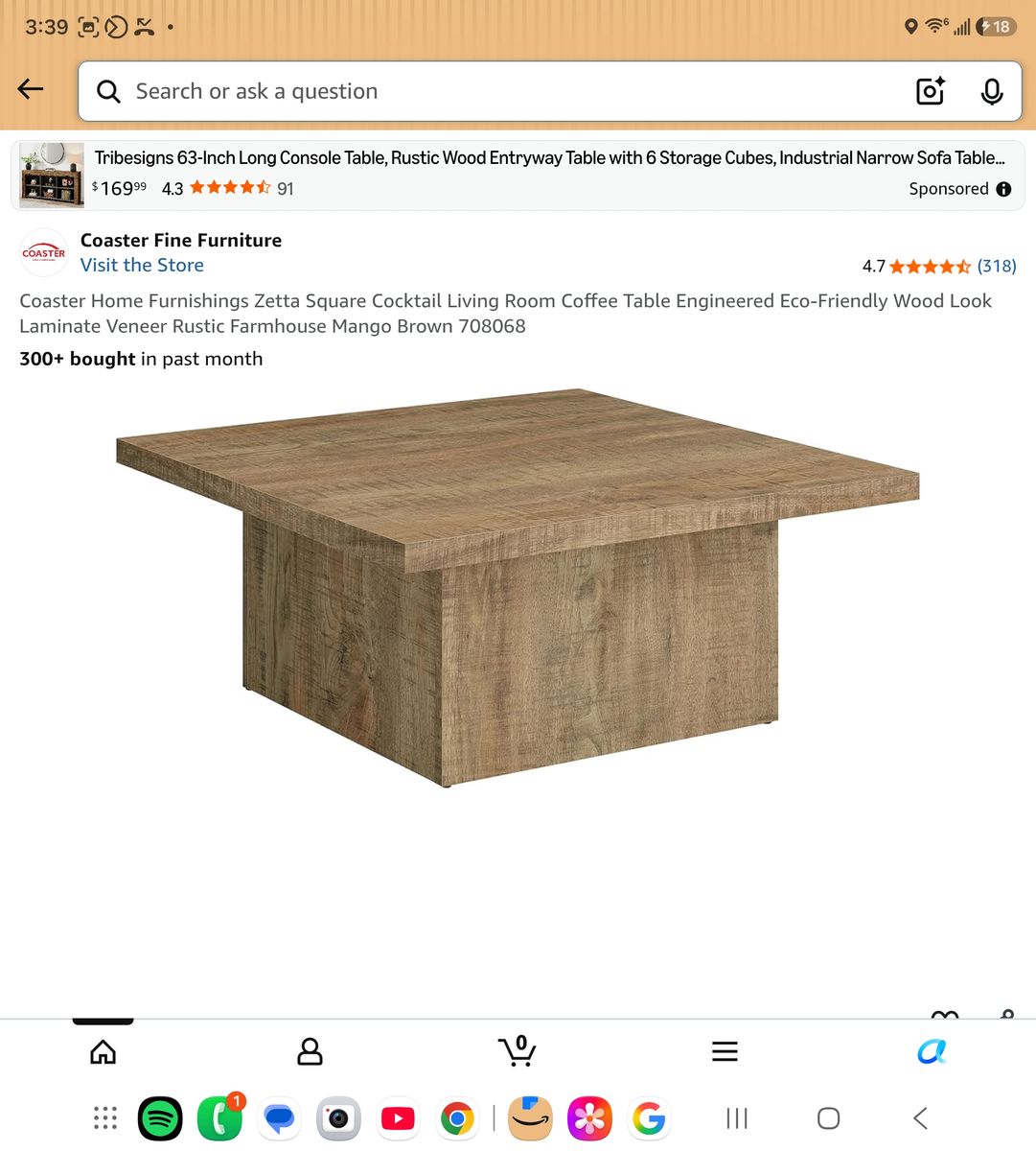 Coaster Home Furnishings Zetta Square Coffee Table, Mango Brown, Rustic Farmhouse Style