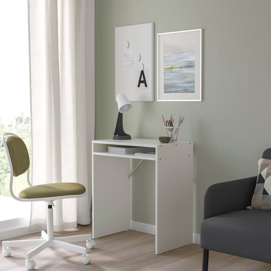 Compact White Desk with Storage Shelf - 65x40 cm