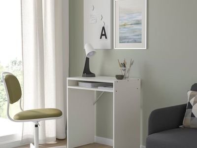 Compact White Desk with Storage Shelf - 65x40 cm