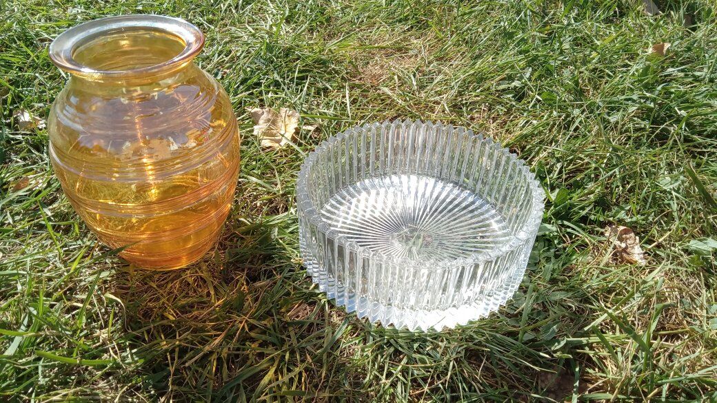 Candy/Knick-Knacks Bowl Vegetable Tray and Carnival Glass Orange Vase