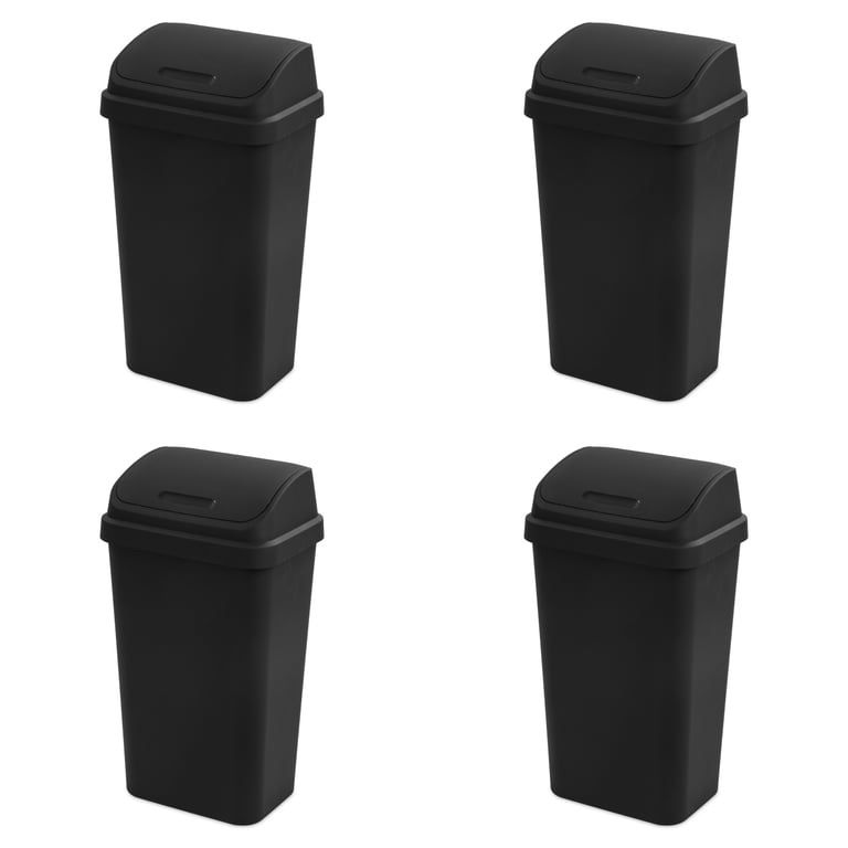 Sterilite Kitchen Trash Can – 13 Gallon – Swing Top Lid – Black (4 Pack)