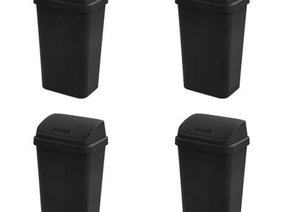 Sterilite Kitchen Trash Can – 13 Gallon – Swing Top Lid – Black (4 Pack)