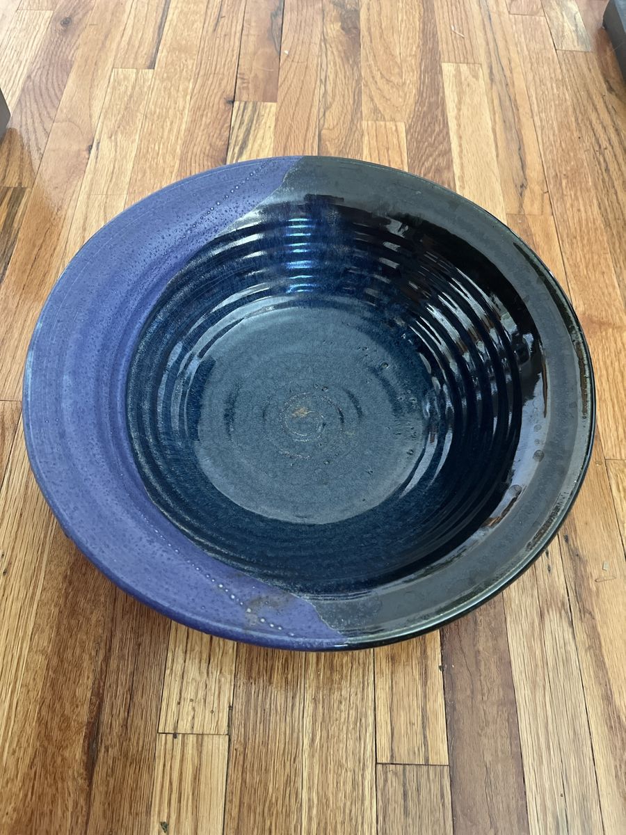 JJ Potts Cobalt Blue & Lavender Ceramic Serving Bowl - 12" Diameter, 3" Deep