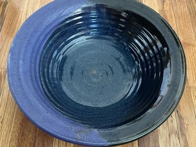 JJ Potts Cobalt Blue & Lavender Ceramic Serving Bowl - 12" Diameter, 3" Deep