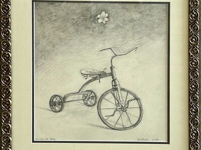 Pencil Drawing origional Art Tricycle Framed