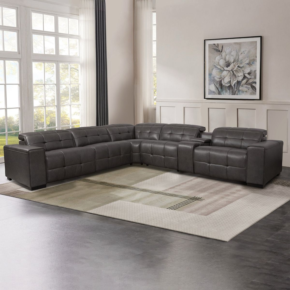 Ivy 6-Piece Leather Power Reclining Sectional with Power Headrests