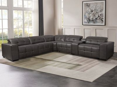 Ivy 6-Piece Leather Power Reclining Sectional with Power Headrests
