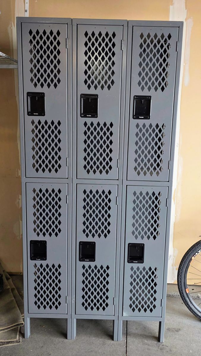 Industrial Gray Metal Storage Lockers - 6 Compartment Unit