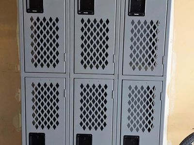 Industrial Gray Metal Storage Lockers - 6 Compartment Unit