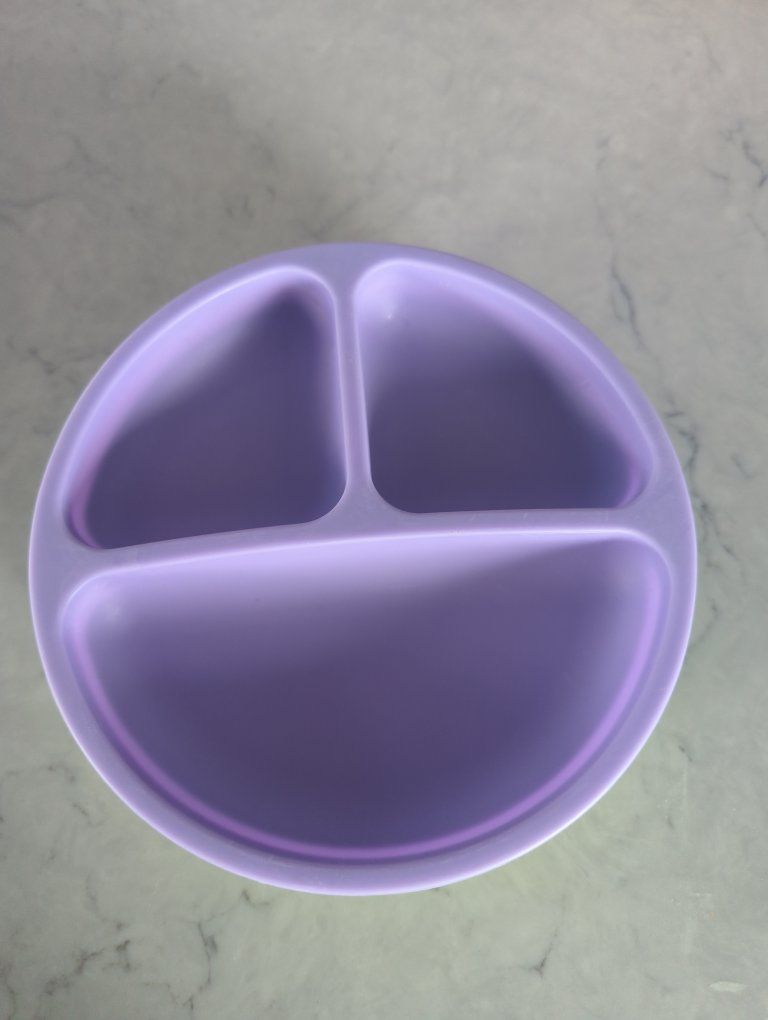 Silicone Divided Baby Plates, Set of 3 (Green, Blue, Purple) - Toddler Feeding Dishes