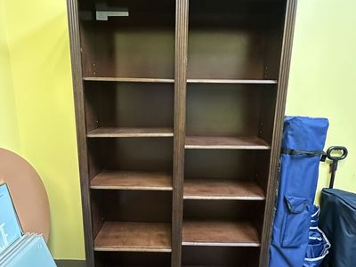 Traditional Dark Wood Double-Bay Bookcase Shelving Unit