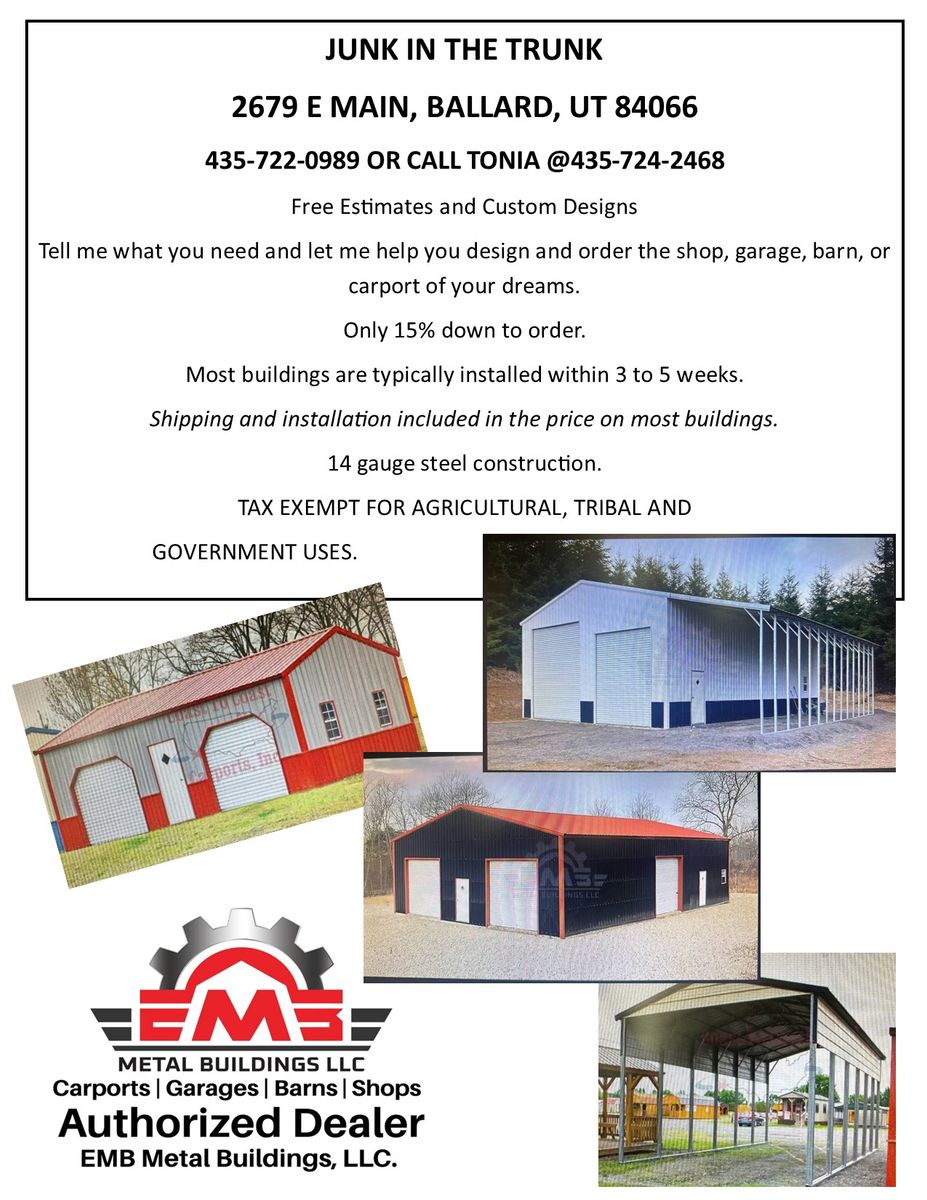 Engineered Metal Buildings! Barns, Shops, Carports, Loafing Sheds and More!!