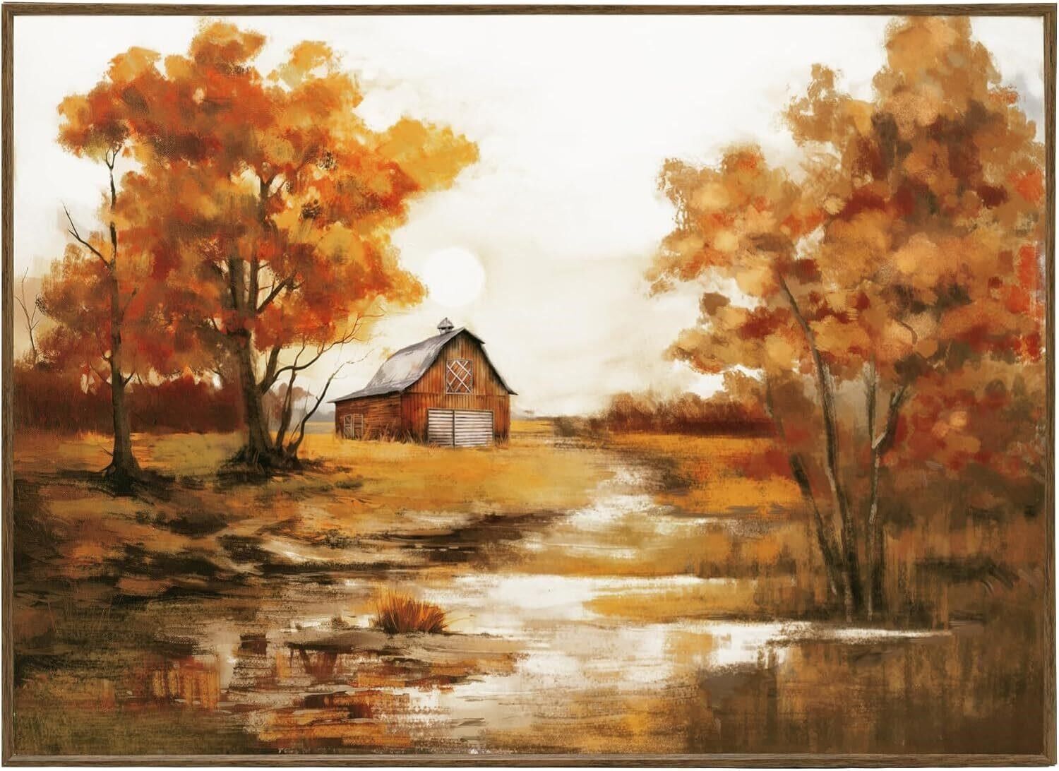 Rustic 20"x28" Autumn Barn Canvas Wall Art framed Picture