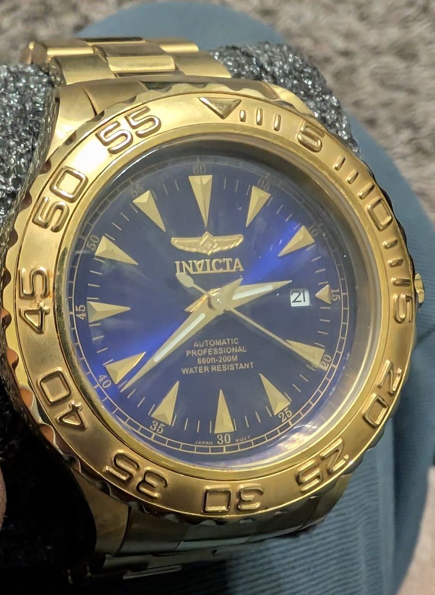 Invicta Pro Diver Gold Tone Automatic Watch Blue Dial