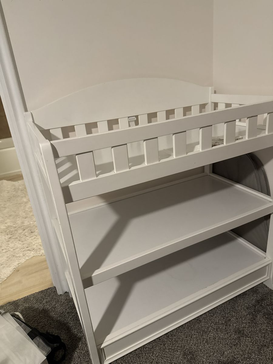 White Baby Changing Table with Storage Shelves
