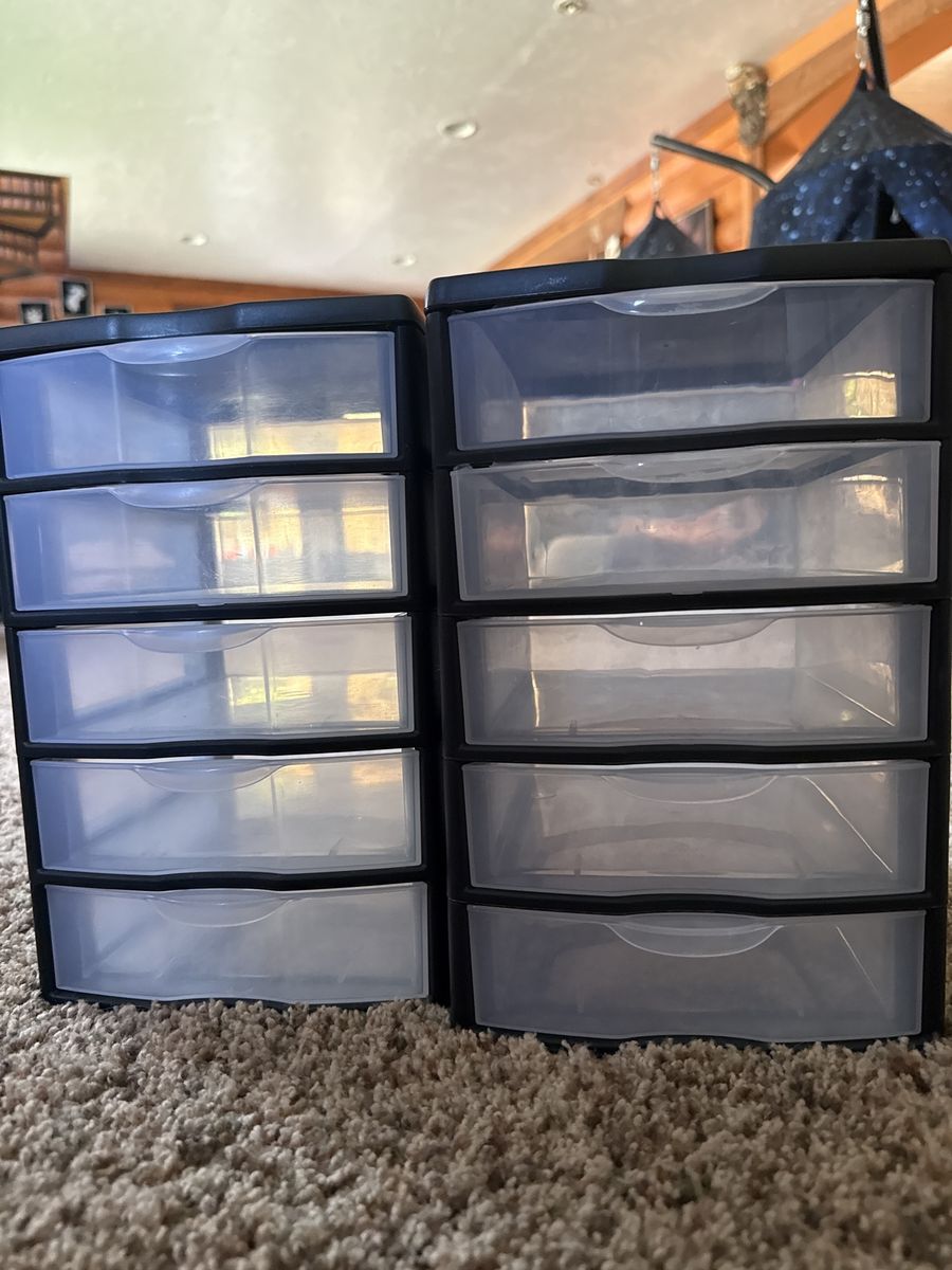 Clear 5-Drawer Storage Organizers (Set of 2) - Stackable Desktop/Craft Room Solution
