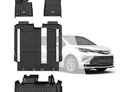 3W Floor Mats & Trunk Mat for Toyota Sienna 2021-2026 LE/XLE(Only for 8 Seat), TPE All Weather Custom Fit Floor Liner for Sienna