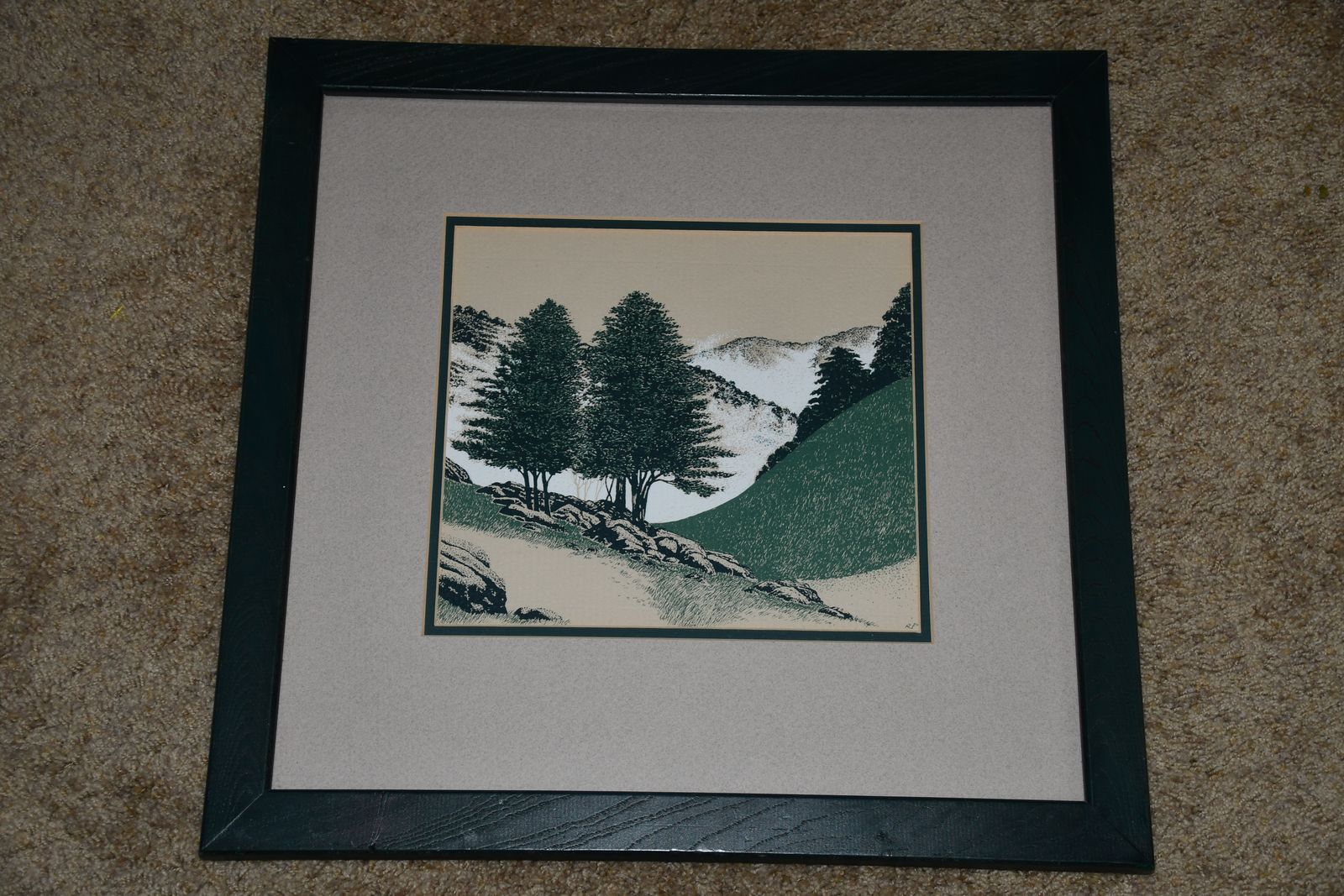 BEAUTIFUL "MOUNTAIN PINES" SILK SCREEN PRINT ~ 18" x 18" FRAMED ~ WOLF CREEK PRINTERY ~ VERY NICE!
