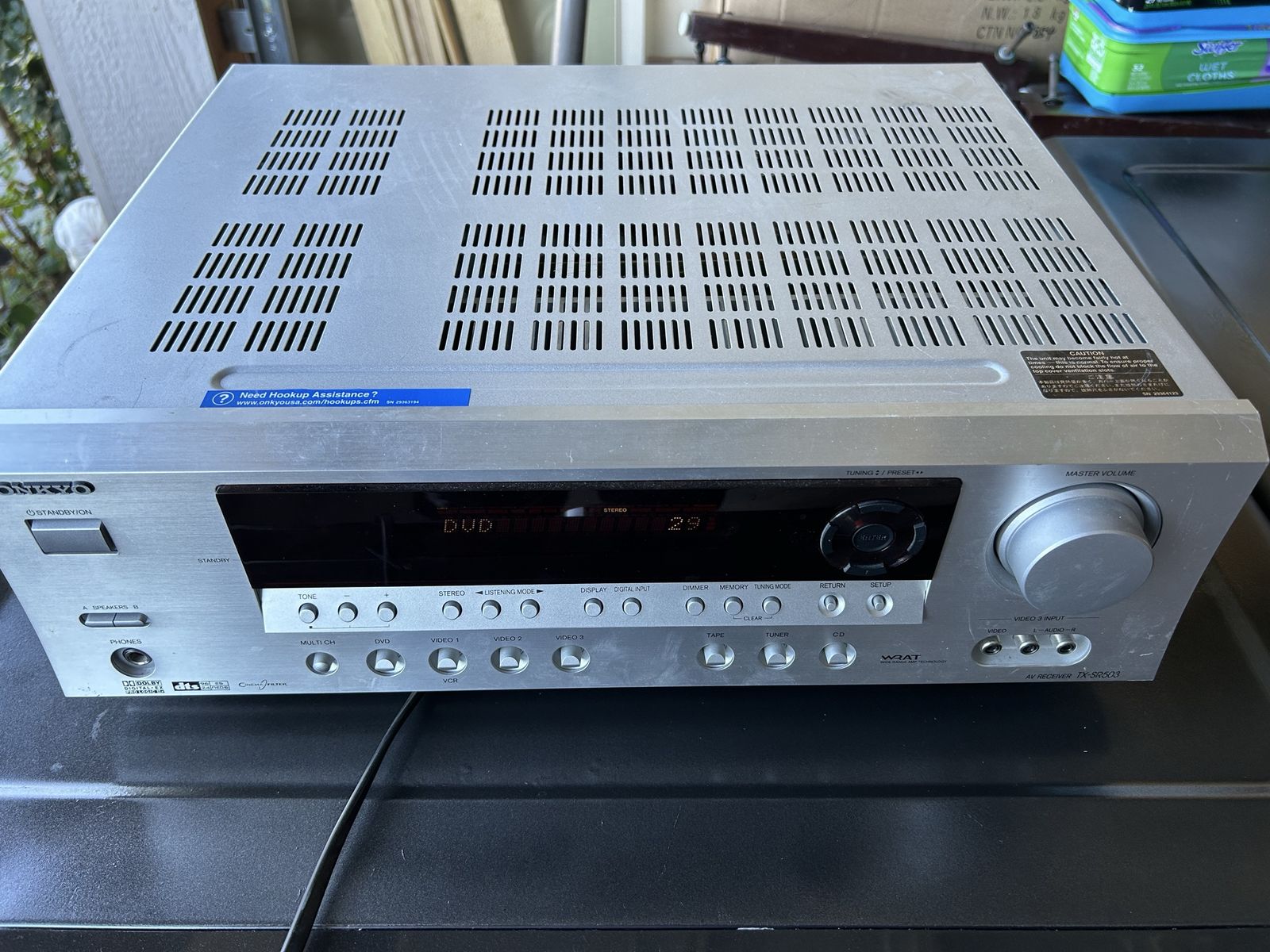 Onkyo Silver AV Home Audio Receiver TX-SR503 Tested & Working! No Remote