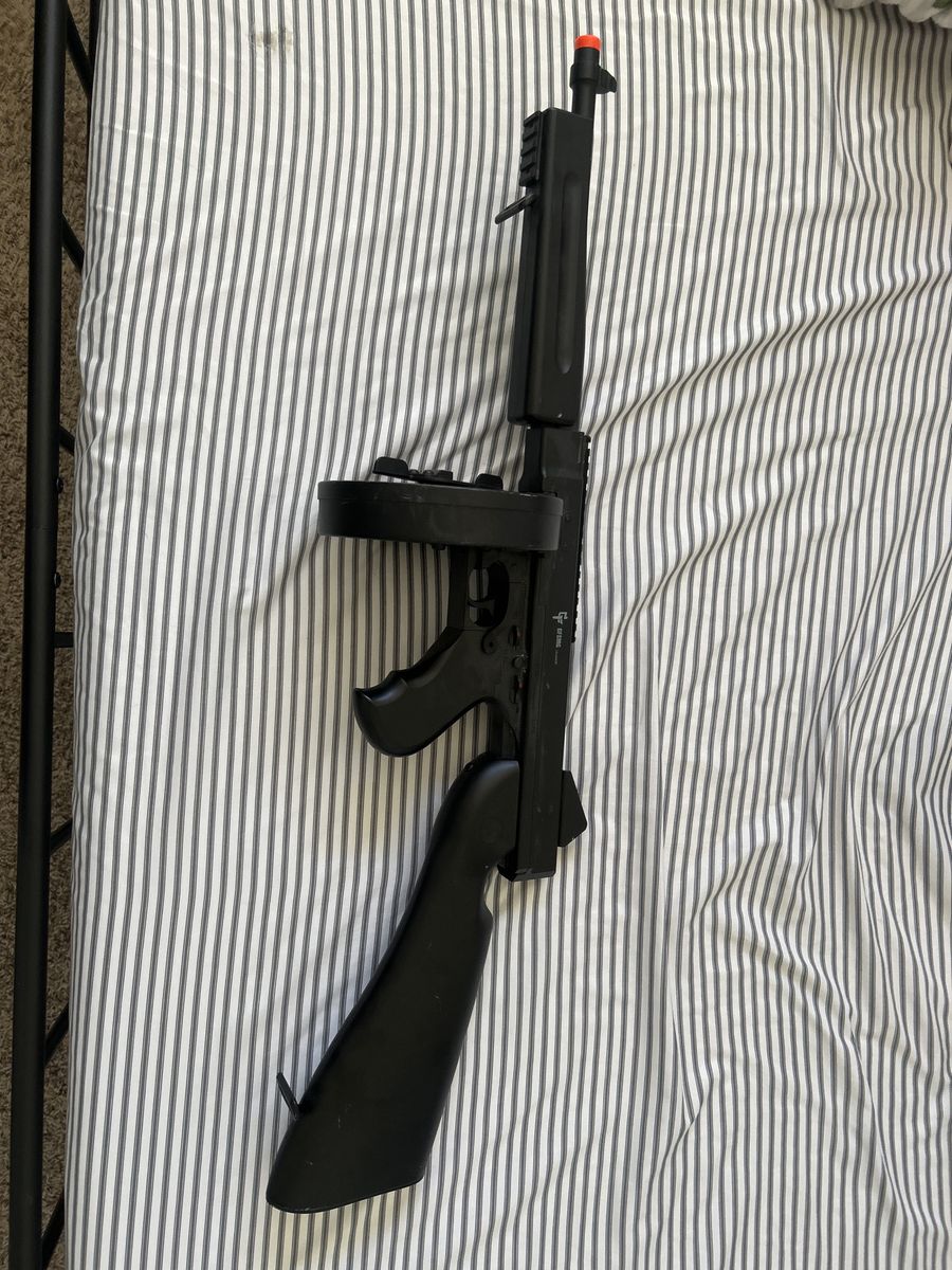 Black Airsoft Electric Full Auto Tommy Gun Replica with Premier Ammo    *NO BATTERY FOR GUN*
