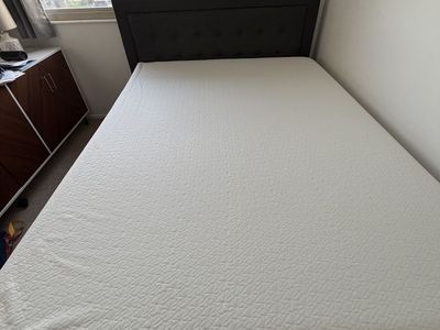 Queen Dark Grey Tufted Upholstered Bed Frame with memory foam Mattress