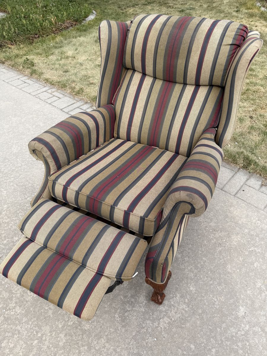 Wingback Recliner Chair - Striped Upholstery, Comfort Seating