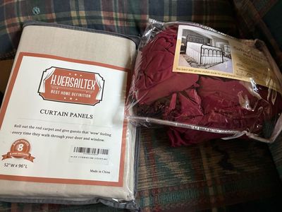 Free Curtain Panel size 52x96, and free maroon full size ruffled Bed Skirt