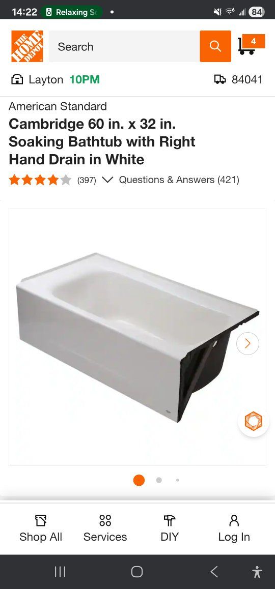 Cambridge 60x32 Bathtub Right Hand Drain