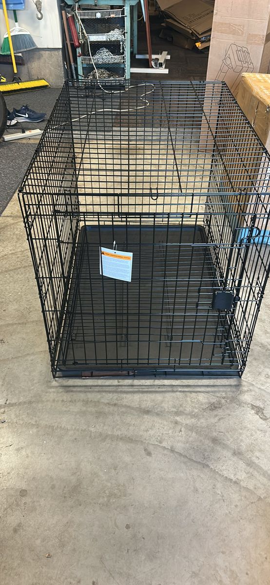 Large Black Metal Wire Dog Crate Kennel with Removable Plastic Tray