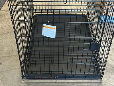 Large Black Metal Wire Dog Crate Kennel with Removable Plastic Tray