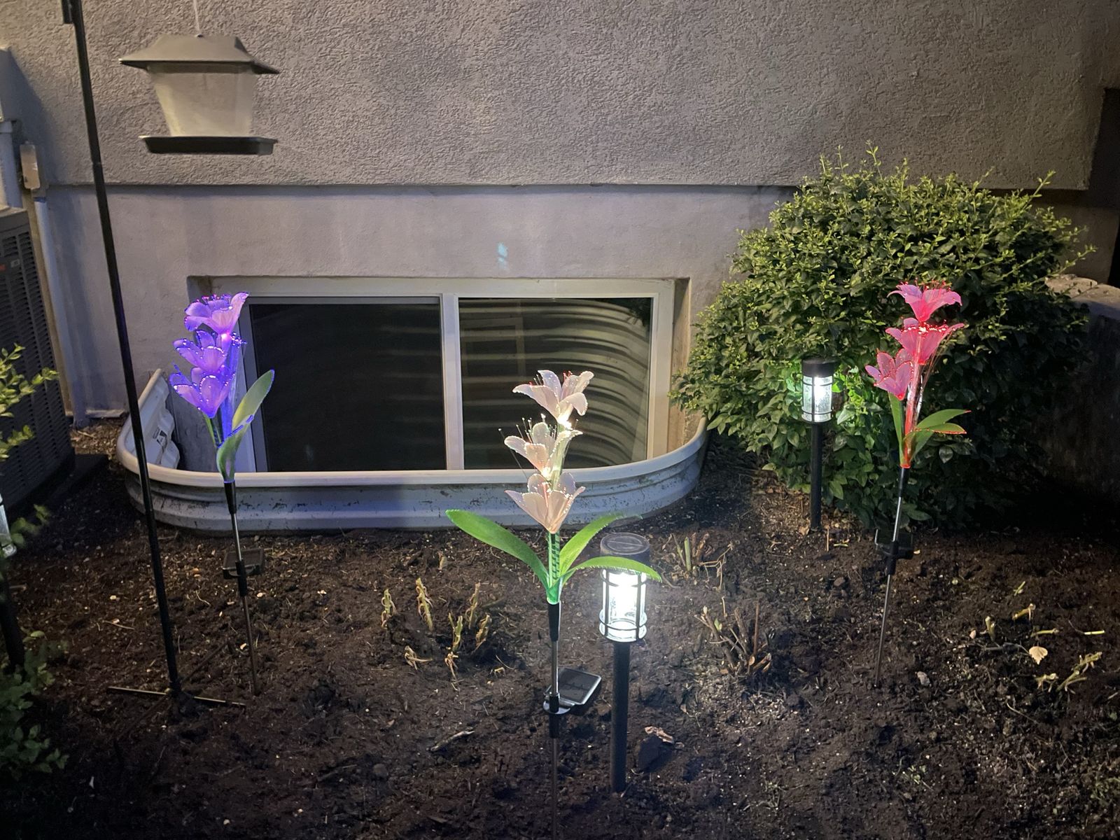 Light up fiber optic color changing 3 lily flower garden stakes