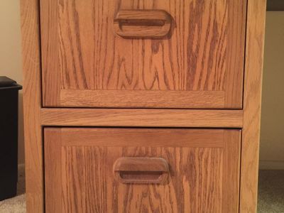 Large Wooden Executive Desk with Dual Oak File Cabinets and Hutch