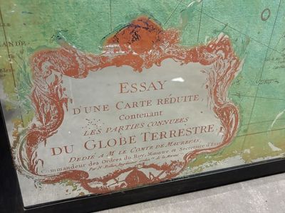 Large Vintage Mirrored French World Map Wall Art in Frame
