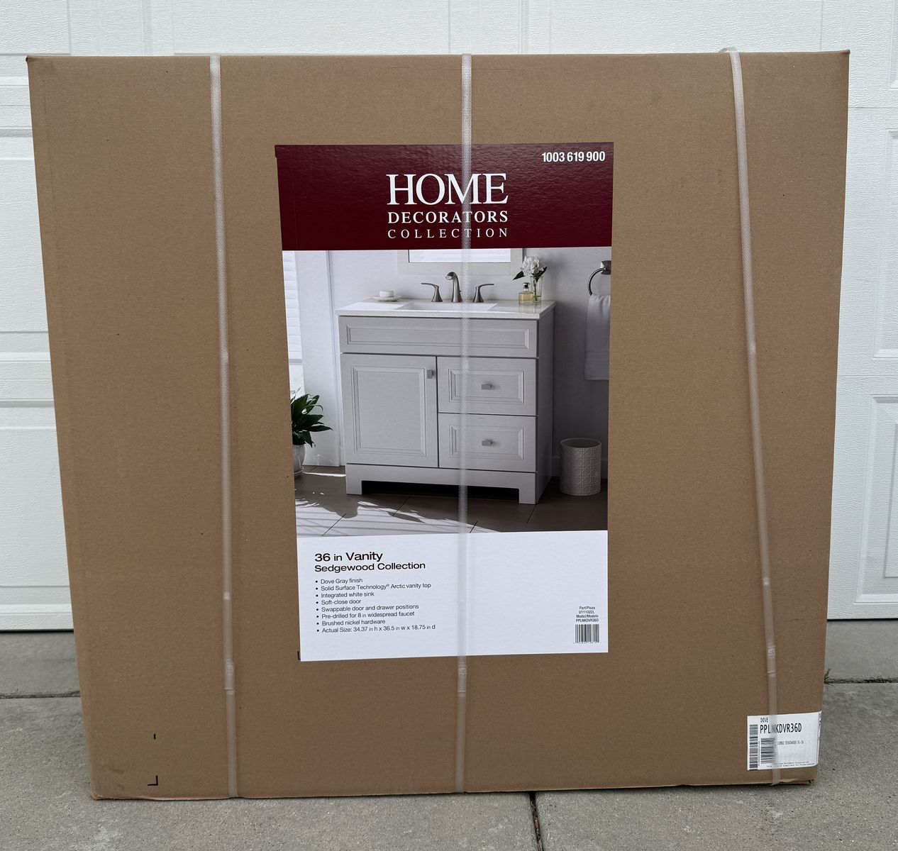 NEW Dove Gray Sedgewood 36.5 in Vanity w/ Arctic Solid Surface Top