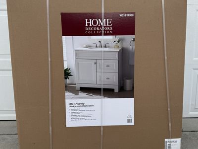 NEW Dove Gray Sedgewood 36.5 in Vanity w/ Arctic Solid Surface Top