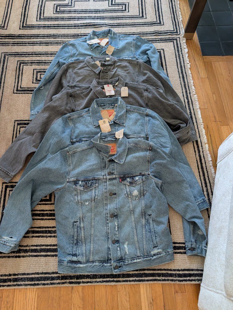 Levi's Distressed Denim Trucker Jackets - Grey & Medium Blue Washes (L & XL)