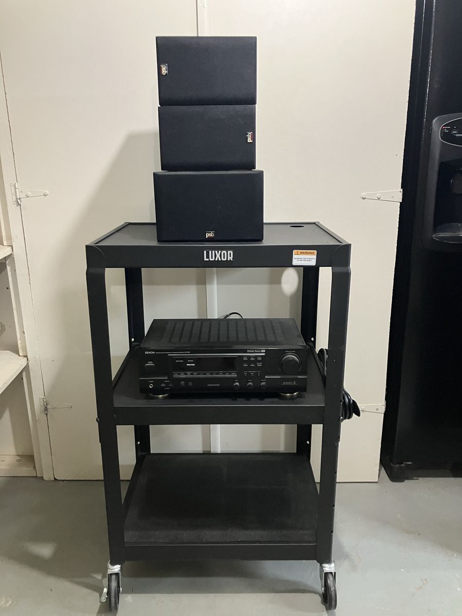 Audio / video amplifier, speakers & rack