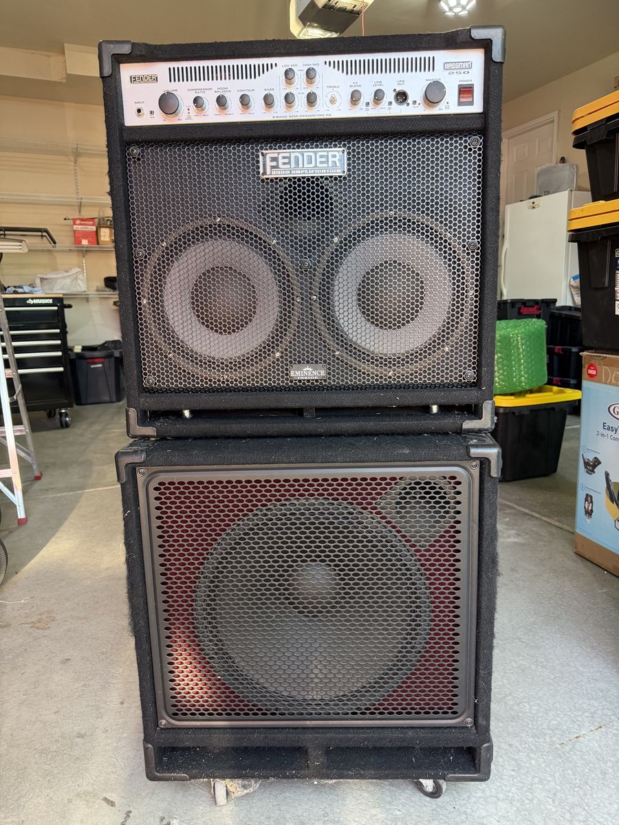 Fender Bassman 250 Bass Amplifier Head w/ 2x10" Eminence Speakers & 15" Ampeg Sub