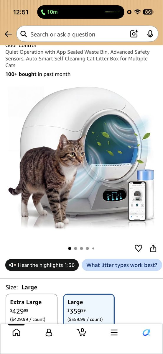 Petcove Self Cleaning Cat Litter Box - Large