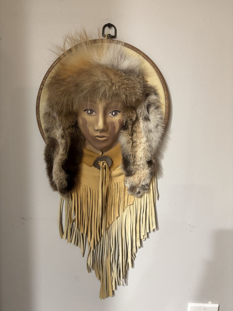 “Little Hand” leather and fur wall hanging